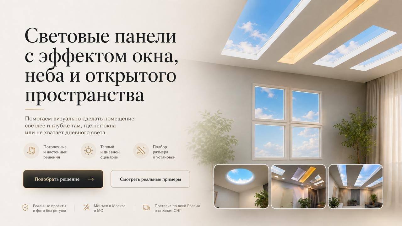 Световые панели — первый экран макета